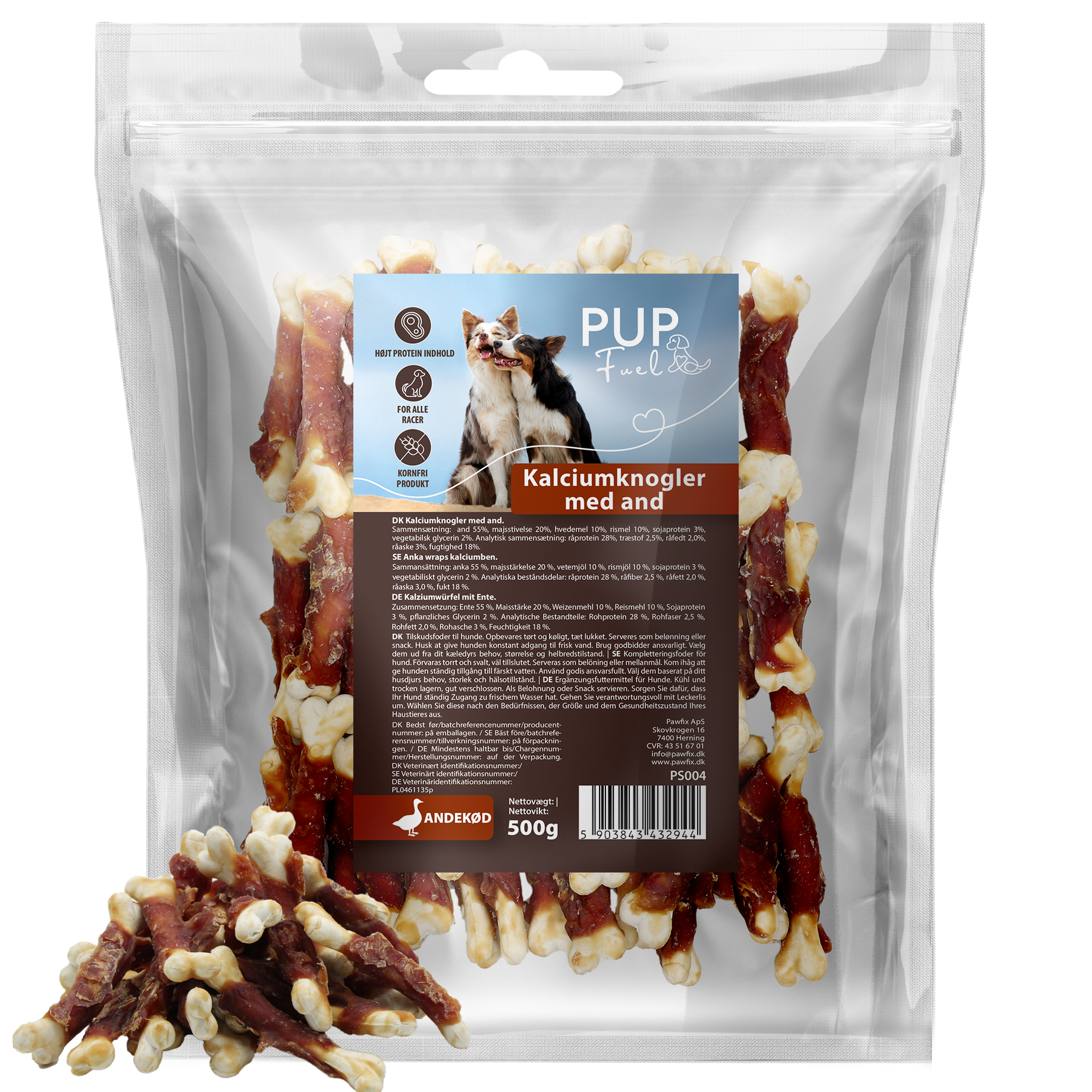 Pupfuel Kalciumknogler Med And 500 Gram