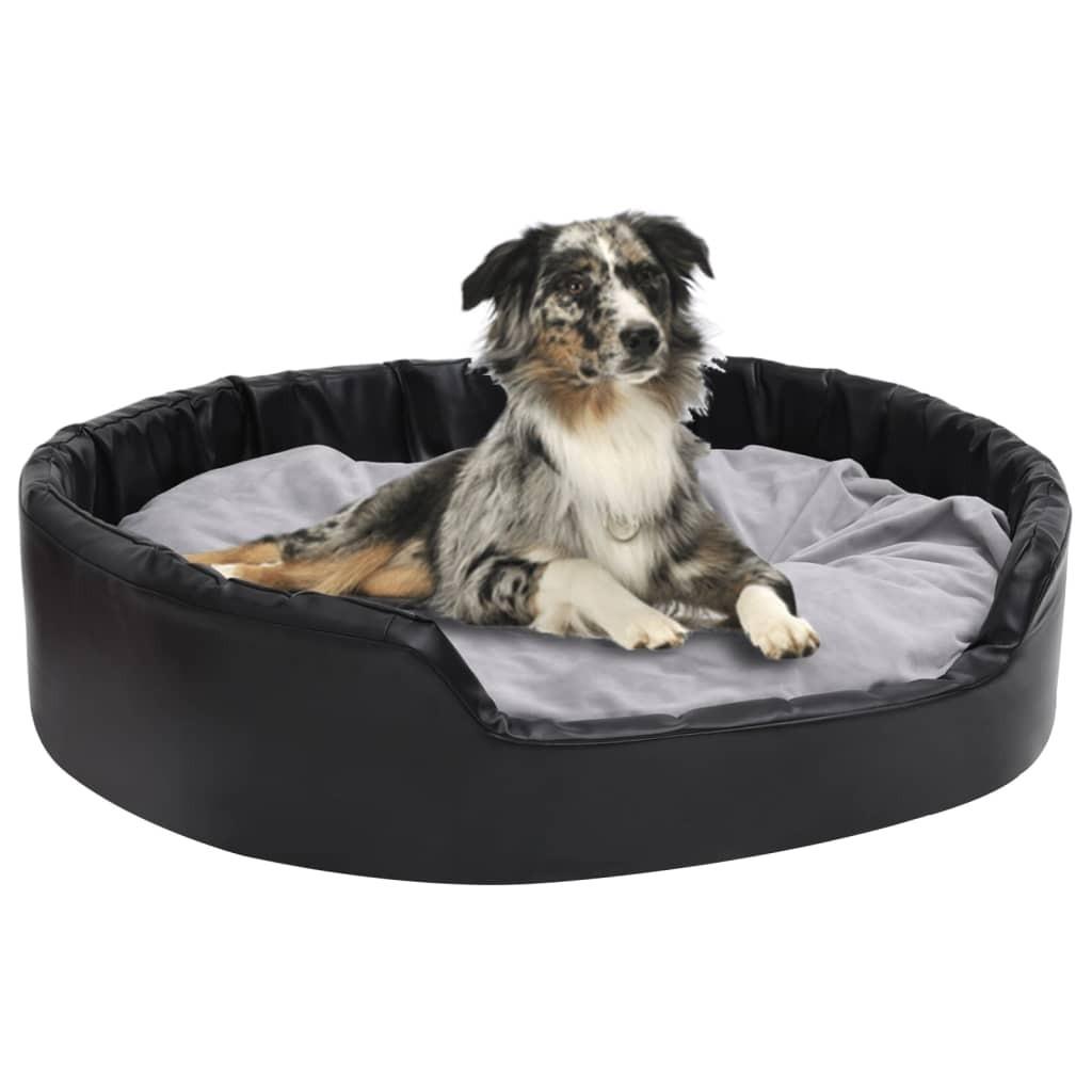 Hundekurv 99x89x21 Plys Kunstlæder Sort Grå