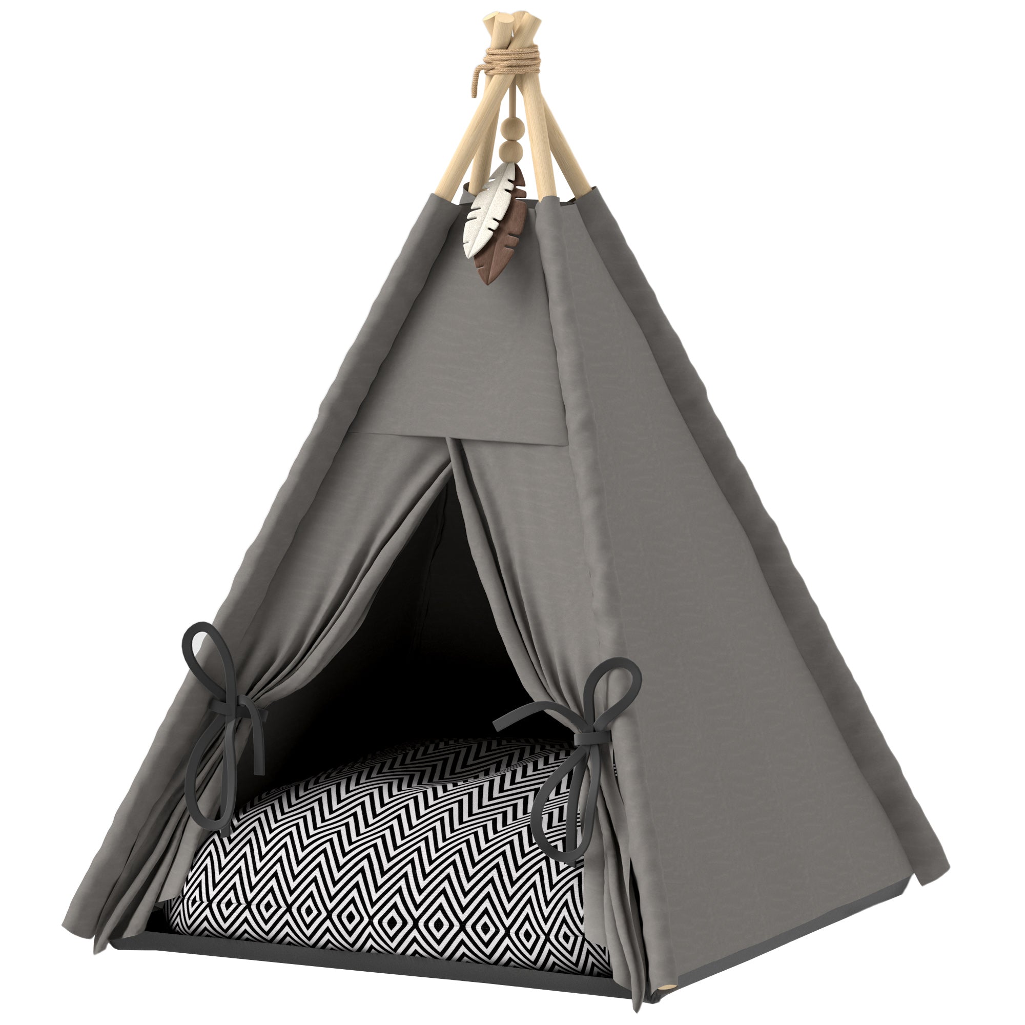 Kæledyrstipetelt Kæledyrsseng Tipi Design Kattetelt Med Pude Hundeseng Til Sove Katteseng Grå