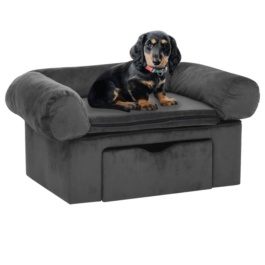 Hundesofa Med Skuffe Plys   Mørkegrå
